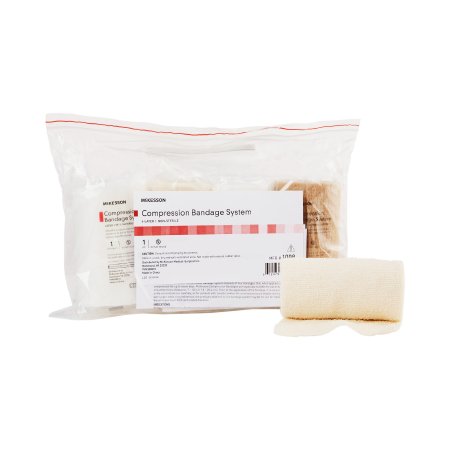 Picture of 4 Layer Compression Bandage System McKesson 4 Inch X 3-4/5 Yard / 4 Inch X 4-9/10 Yard / 4 Inch X 9-1/2 Yard / 4 Inch X 6-1/2 Yard Standard Compression Self-adherent Closure Tan / White NonSterile1008
