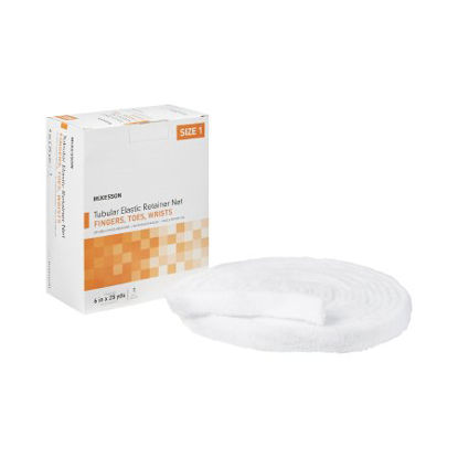 Picture of Elastic Net Retainer Dressing McKesson Tubular Elastic 6 Inch X 25 Yard (15.2 cm x 22.9 m) Size 1 White Finger / Toe / Wrist NonSterileMSVP114701
