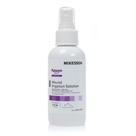 Picture of Wound Irrigation Solution McKesson Puracyn® Plus Professional 4 oz. Pump Bottle NonSterile Hypochlorous Acid (HOCI) (0.024%), Sodium Hypochlorite (NaOCI) (0.001%), Electrolyzed Water (H2O) (99.885%), Sodium Chloride (NaCI) (0.050%), Phosphates (0.040%)186-6505