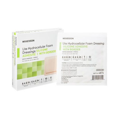 Picture of Thin Silicone Foam Dressing McKesson Lite 6 X 6 Inch Square Silicone Gel Adhesive with Border Sterile4874