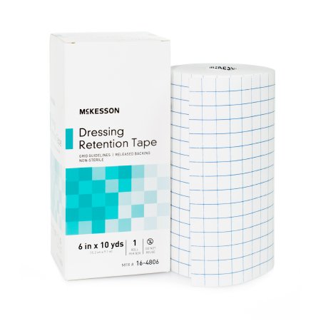 Picture of Dressing Retention Tape with Liner McKesson Water Resistant Nonwoven / Printed Release Paper 6 Inch X 10 Yard White NonSterile16-4806