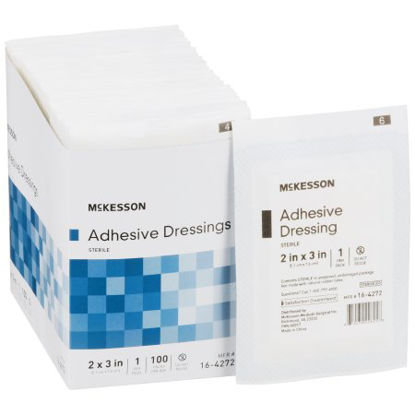 Picture of Adhesive Dressing McKesson 2 X 3 Inch Cotton / Polyester Rectangle White Sterile16-4272