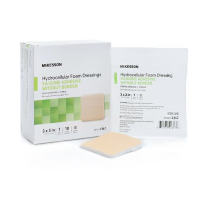 Picture of Silicone Foam Dressing McKesson 3 X 3 Inch Square Silicone Gel Adhesive without Border Sterile4862