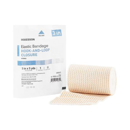Picture of Elastic Bandage McKesson 3 Inch X 5 Yard Standard Compression Hook and Loop Closure Tan Sterile16-1033-3-STR