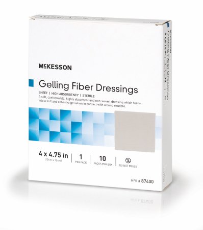 Picture of Absorbent Gelling Fiber Dressing McKesson Carboxymethyl Cellulose (CMC) 4 X 4-3/4 Inch87400