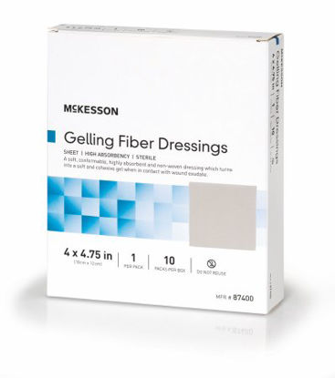 Picture of Absorbent Gelling Fiber Dressing McKesson Carboxymethyl Cellulose (CMC) 4 X 4-3/4 Inch87400