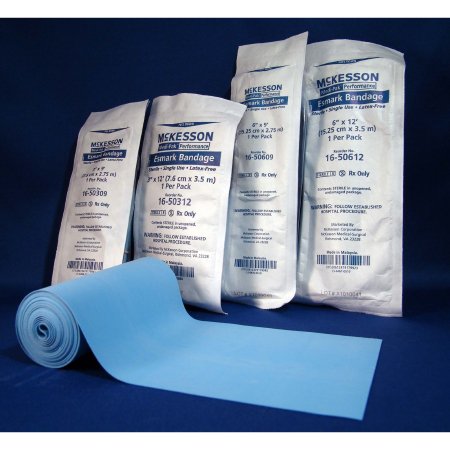 Picture of Esmark Compression Bandage McKesson 6 Inch X 4 Yard High Compression No Closure Blue Sterile16-50612