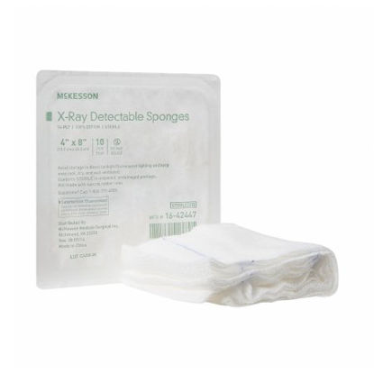 Picture of X-Ray Detectable Gauze Sponge McKesson Cotton 16-Ply 4 X 8 Inch Rectangle Sterile16-42447