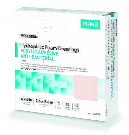 Picture of Antibacterial Foam Dressing McKesson 4 X 4 Inch Square Adhesive with Border Sterile4974