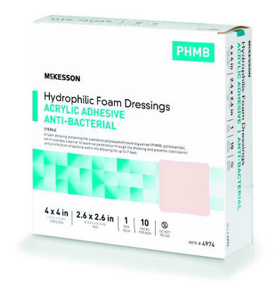 Picture of Antibacterial Foam Dressing McKesson 4 X 4 Inch Square Adhesive with Border Sterile4974