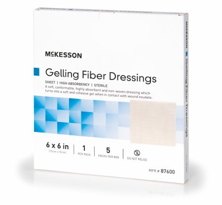 Picture of Absorbent Gelling Fiber Dressing McKesson Carboxymethyl Cellulose (CMC) 6 X 6 Inch87600