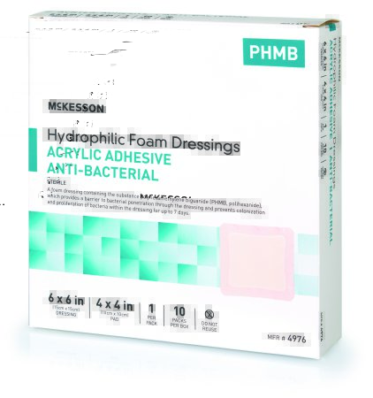 Picture of Antibacterial Foam Dressing McKesson 6 X 6 Inch Square Adhesive with Border Sterile4976