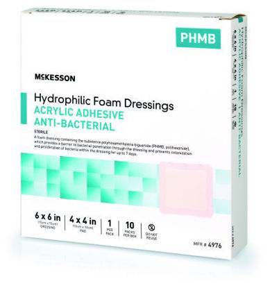 Picture of Antibacterial Foam Dressing McKesson 6 X 6 Inch Square Adhesive with Border Sterile4976