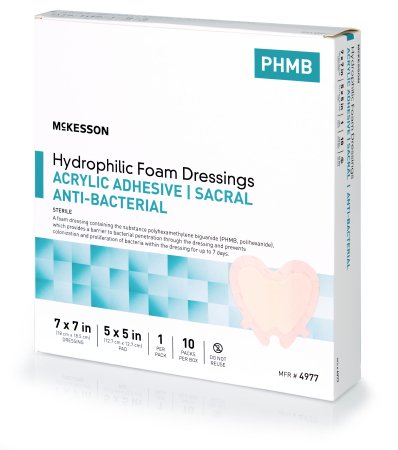 Picture of Antibacterial Foam Dressing McKesson 7 X 7 Inch Sacral Adhesive with Border Sterile4977
