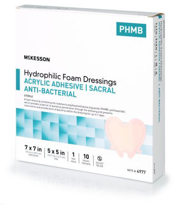 Picture of Antibacterial Foam Dressing McKesson 7 X 7 Inch Sacral Adhesive with Border Sterile4977