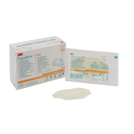 Picture of Transparent Film Dressing with Pad 3M™ Tegaderm™ Rectangle 2 X 2-3/4 Inch Frame Style Delivery Without Label Sterile3582