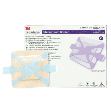 Picture of Silicone Foam Dressing 3M™ Tegaderm™ 4 X 4 Inch Square Silicone Adhesive with Border Sterile90641