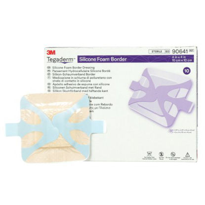 Picture of Silicone Foam Dressing 3M™ Tegaderm™ 4 X 4 Inch Square Silicone Adhesive with Border Sterile90641