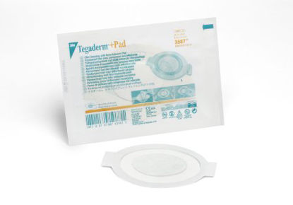 Picture of Transparent Film Dressing with Pad 3M™ Tegaderm™ Rectangle 3-1/2 X 4 Inch Frame Style Delivery Without Label Sterile3587