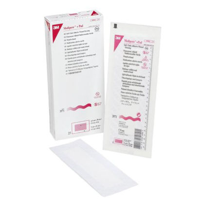 Picture of Adhesive Dressing 3M™ Medipore™ 3-1/2 X 10 Inch Soft Cloth Rectangle White Sterile3571