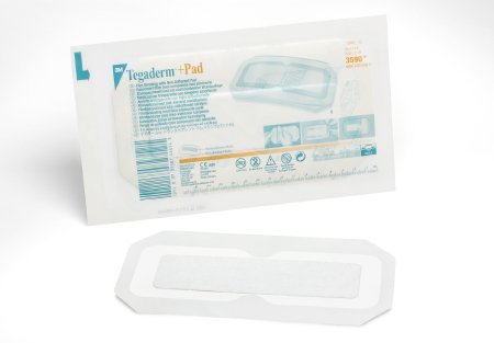 Picture of Transparent Film Dressing with Pad 3M™ Tegaderm™ Rectangle 3-1/2 X 8 Inch Frame Style Delivery Without Label Sterile3590