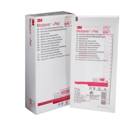 Picture of Adhesive Dressing 3M™ Medipore™ 3-1/2 X 8 Inch Soft Cloth Rectangle White Sterile3570
