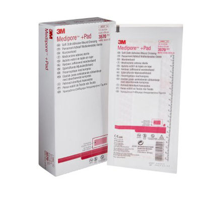 Picture of Adhesive Dressing 3M™ Medipore™ 3-1/2 X 8 Inch Soft Cloth Rectangle White Sterile3570