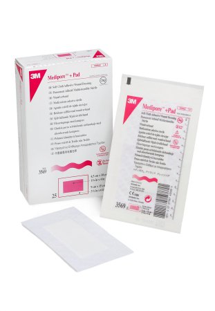 Picture of Adhesive Dressing 3M™ Medipore™ 3-1/2 X 6 Inch Soft Cloth Rectangle White Sterile3569
