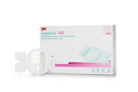 Picture of Antimicrobial I.V. Specialty Dressing 3M™ Tegaderm™ CHG CHG (Chlorhexidine Gluconate) / Film 2-3/4 X 3-3/8 Inch Sterile1660