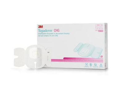 Picture of Antimicrobial I.V. Specialty Dressing 3M™ Tegaderm™ CHG CHG (Chlorhexidine Gluconate) / Film 2-3/4 X 3-3/8 Inch Sterile1660