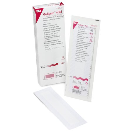 Picture of Adhesive Dressing 3M™ Medipore™ 3-1/2 X 13-3/4 Inch Soft Cloth Rectangle White Sterile3573