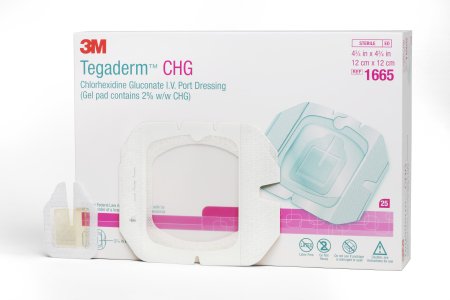 Picture of I.V. Specialty Dressing 3M™ Tegaderm™ CHG I.V. Port CHG (Chlorhexidine Gluconate) / Film 4-3/4 X 4-3/4 Inch Sterile1665