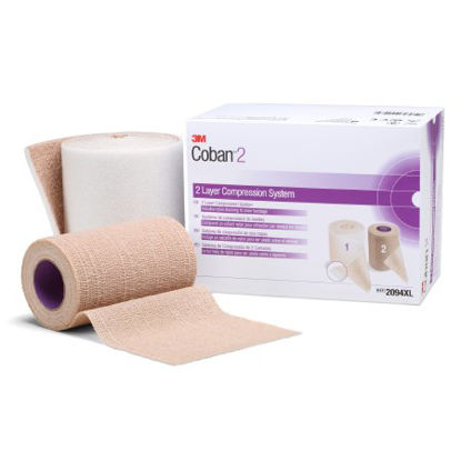Picture of 2 Layer Compression Bandage System 3M™ Coban™ 2 4 Inch X 3-4/5 Yard / 4 Inch X 6-3/10 Yard 35 to 40 mmHg Self-adherent / Pull On Closure Tan / White NonSterile2094XL