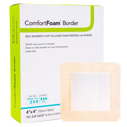 Picture of Silicone Foam Dressing ComfortFoam™ Border 4 X 4 Inch Square Silicone Adhesive with Border Sterile00317E