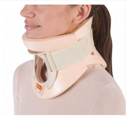 Picture of Rigid Cervical Collar ProCare® California Preformed Adult Medium Two-Piece / Trachea Opening 3-1/4 Inch Height 13 to 16 Inch Neck Circumference79-83135