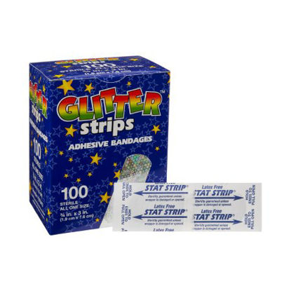 Picture of Adhesive Strip Glitter™ Stat Strip® 3/4 X 3 Inch Plastic Rectangle Kid Design (Glitter Strips) Sterile1075413