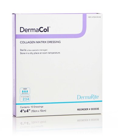Picture of Collagen Dressing DermaCol™ Collagen / Sodium Alginate / Carboxyl Methylcellulose / Ethylenediamine-tetraacetic Acid (EDTA) 4 X 4 Inch 10 per Pack00303E
