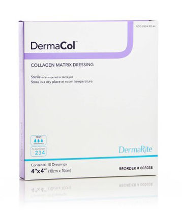 Picture of Collagen Dressing DermaCol™ Collagen / Sodium Alginate / Carboxyl Methylcellulose / Ethylenediamine-tetraacetic Acid (EDTA) 4 X 4 Inch 10 per Pack00303E