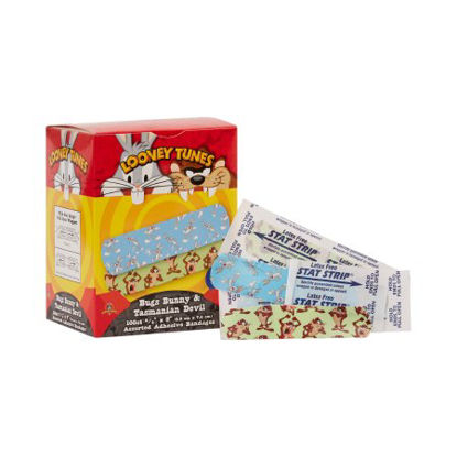 Picture of Adhesive Strip Looney Tunes™ Stat Strip® 3/4 X 3 Inch Plastic Rectangle Kid Design (Looney Tunes Bugs and Taz) Sterile1073737