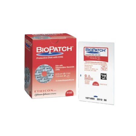 Picture of Antimicrobial Protective Dressing Disc Biopatch® CHG (Chlorhexidine Gluconate) / Foam 1 Inch Disc with 7.0 mm Hole Diameter Sterile4152