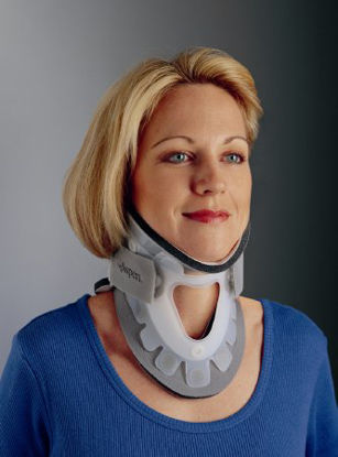 Picture of Rigid Cervical Collar with Replacement Pads ProCare® Transitional 172 Preformed Adult Regular Two-Piece / Trachea Opening 3 Inch Height 13 to 22 Inch Neck Circumference79-83365