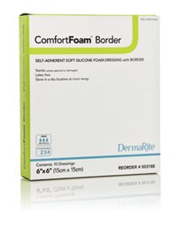 Picture of Silicone Foam Dressing ComfortFoam™ Border 6 X 6 Inch Square Silicone Adhesive with Border Sterile00318E