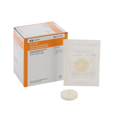Picture of Antimicrobial Foam Dressing Kendall™ AMD 1 Inch Diameter Fenestrated Round Non-Adhesive without Border Sterile55511AMD