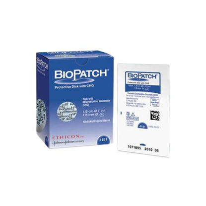 Picture of Antimicrobial Protective Dressing Disc Biopatch® CHG (Chlorhexidine Gluconate) / Foam 3/4 Inch Disc with 1.5 mm Hole Diameter Sterile4151