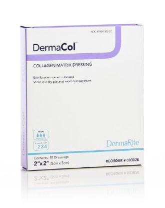 Picture of Collagen Dressing DermaCol™ Collagen / Sodium Alginate / Carboxyl Methylcellulose / Ethylenediamine-tetraacetic Acid (EDTA) 2 X 2 Inch 10 per Pack00302E
