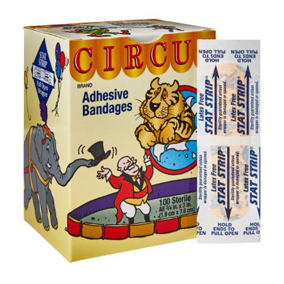 Picture of Adhesive Strip American® White Cross Stat Strip® 3/4 X 3 Inch Fabric Rectangle Kid Design (Circus) Sterile15600