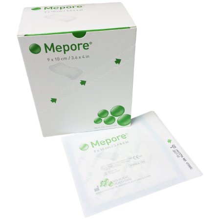 Picture of Adhesive Dressing Mepore® 3-3/5 X 4 Inch Nonwoven Spunlace Polyester Rectangle White Sterile670900