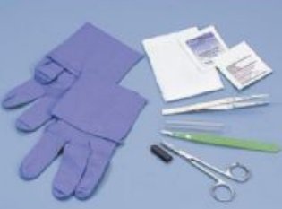 Picture of Sharp Debridement Tray One Tray, One Pair Nitrile Gloves, One Alcohol Prep Pad, One PVP Prep Pad, One 4 X 4 Inch Gauze Sponge, One Iris Scissors, One Scalpel, #15 blade, One Metal Insert Forceps744