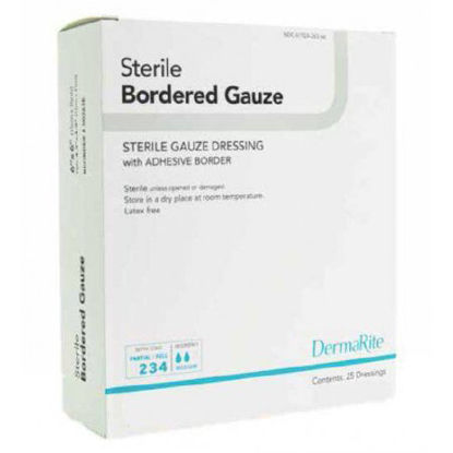 Picture of Adhesive Dressing DermaRite® Bordered Gauze 4 X 10 Inch Gauze Rectangle White Sterile11410