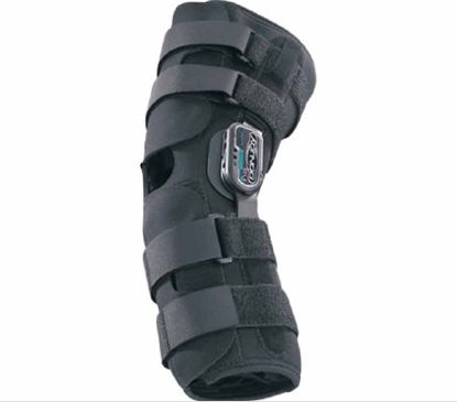 Picture of Knee Brace DonJoy® Playmaker® Standard Medium Hook and Loop Strap Closure 18-1/2 to 21 Inch Thigh Circumference / 14 to 15 Inch Knee Center Circumference / 14 to 16 Inch Calf Circumference Left or Right Knee11-0666-3